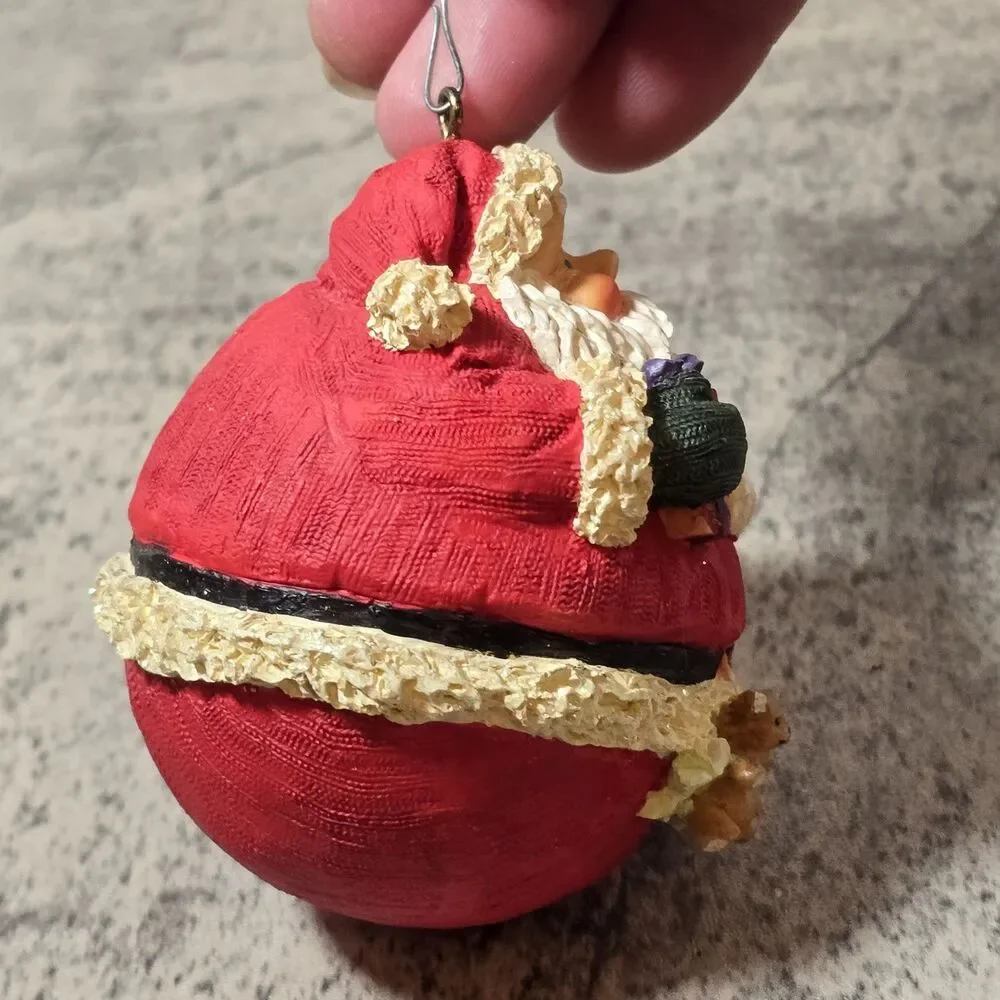 Roly Poly Fat Santa Ball Ornament Kitsch Folk Art Fat Santa Round Country Decor